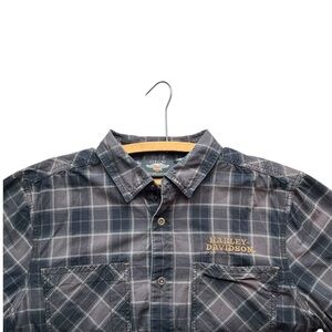 Harley-Davidson Casual Plaid Button Down Short Sleeved Shirt in Classic Gray